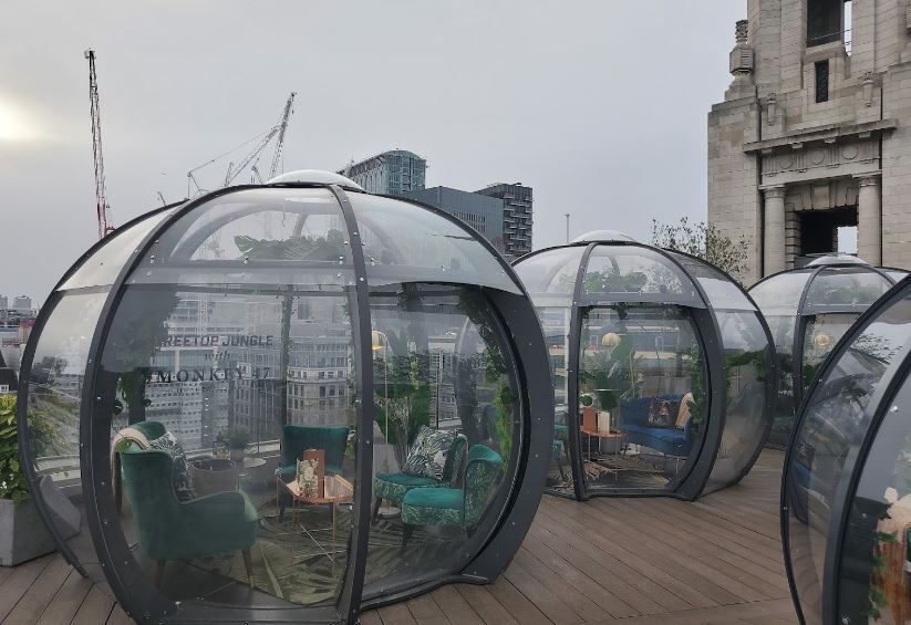 outdoor igloo restaurant in London,restaurant in London with igloos,best rooftop igloo in London,beautiful igloo dome in London,